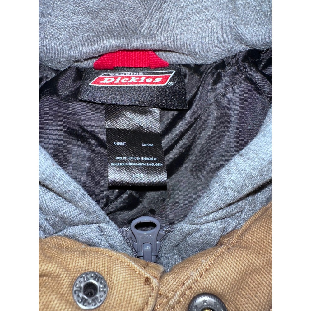 Genuine Dickies Mens Brown Canvas Hooded Work Jacket Quilted Lined NJS100BD L - Picture 3 of 7